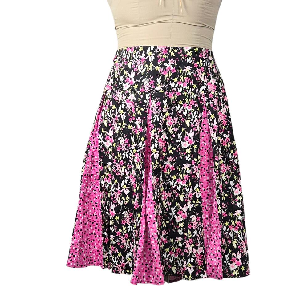 Notations Women‎ 24W Floral SKirt Black Pink Polka Dot Cottagecore Romantic